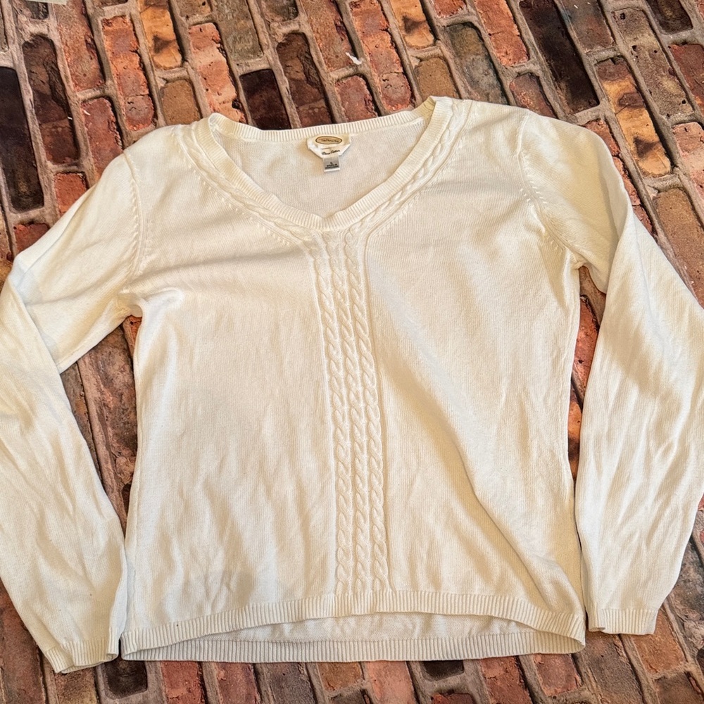 Talbots V Neck Cable Pima Cotton Sweater Size Large